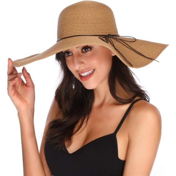 Womens Wide Brim Straw Hat Big Floppy Foldable Roll up Cap Beach Sun Hat UPF 50+ main image 4